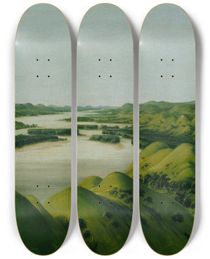 Triptych art skateboard deck of George Catlin River Bluffs 1320 Miles Above St Louis by George Catlin (1796-1872)
