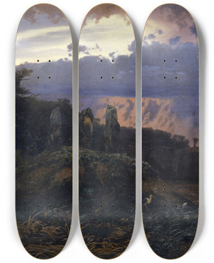 Triptych art skateboard deck of Arnold Bcklin Le Dolmen by Arnold Bocklin (1827-1901)