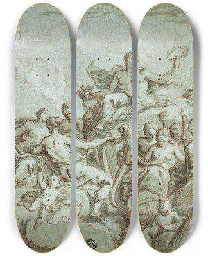 Triptych art skateboard deck of Bartholomaeus Spranger Apollo And The Muses by Bartholomaeus Spranger (1546-1611)