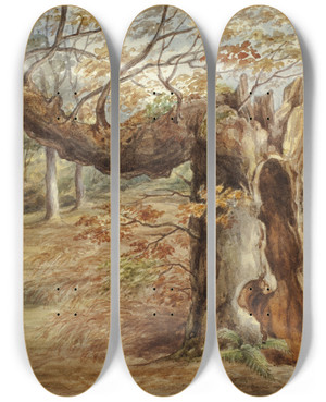 Triptych art skateboard deck of Elizabeth Murray Rotting Tree by Elizabeth Murray (1815-1882)