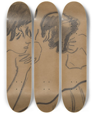 Triptych art skateboard deck of Ernst Ludwig Kirchner Nudes by Ernst Ludwig Kirchner (1880-1938)