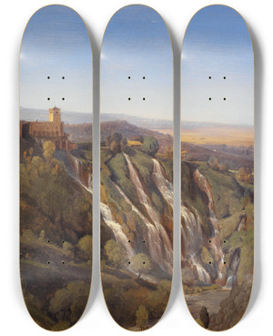 Triptych art skateboard deck of Joseph Magnus Stck Landscape Near Tivoli Study by Joseph Magnus Stack (1812-1868)