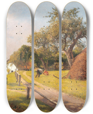Triptych art skateboard deck of Adolf Werner Obstsegen Steiermark by Adolf Werner (1827-1904)