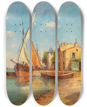 Triptych art skateboard deck of Charles Malfroy Tang De Berre by Charles Malfroy (1862-1918)