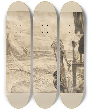 Triptych art skateboard deck of Max Klinger Brahmsphantasie by Max Klinger (1857-1920)