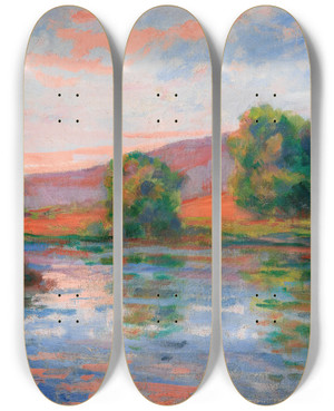 Triptych art skateboard deck of Armand Guillaumin Bord De Leau by Armand Guillaumin (1841-1927)