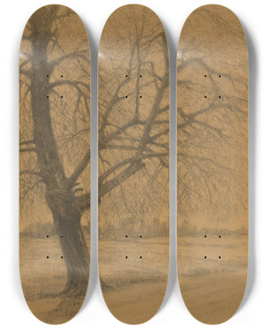 Triptych art skateboard deck of Ladislav Mednynszky Tree by Ladislav Mednyanszky (1852-1919)