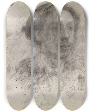 Triptych art skateboard deck of James Ensor Self Portrait_1 by James Ensor (1860-1949)