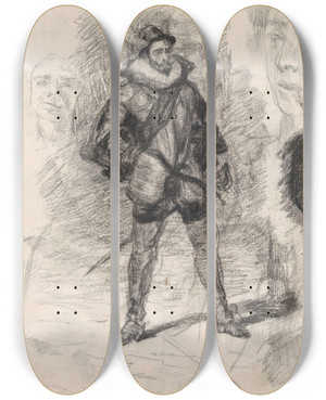 Triptych art skateboard deck of James Ensor Don Quixote And Four Faces by James Ensor (1860-1949)