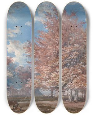 Triptych art skateboard deck of George Barret View In A Park by George Barret (1767-1842)