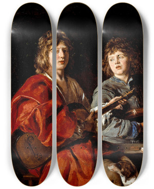 Triptych art skateboard deck of Antoine Le Nain Three Young Musicians by Antoine Le Nain (1600-1648)