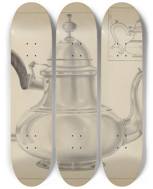 Triptych art skateboard deck of Horace Reina Silver Teapot_1 by Horace Reina