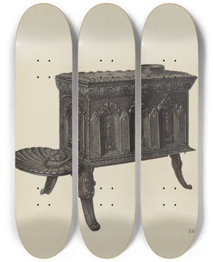 Triptych art skateboard deck of Edmond Lorts Cast Iron Stove by Edmond Lorts