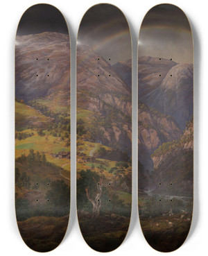Triptych art skateboard deck of Johan Christian Dahl View From Stalheim by Johan Christian Dahl (1788-1857)