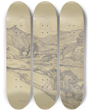 Triptych art skateboard deck of Rudolf Gudden Blick In Ein Von Bergen Eingeengtes Tal by Rudolf Gudden (1863-1935)