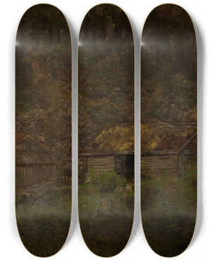Triptych art skateboard deck of Amaldus Nielsen Holtet Mandal by Amaldus Nielsen (1838-1932)