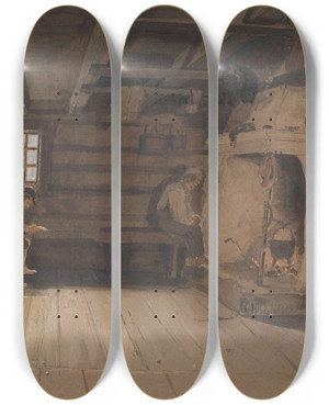 Triptych art skateboard deck of Adolph Tidemand Bondestue Ringnes by Adolph Tidemand (1814-1876)