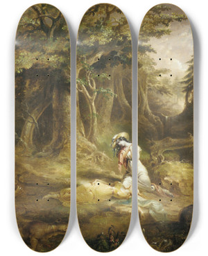 Triptych art skateboard deck of John Quidor Leatherstockings Rescue by John Quidor (1801-1881)