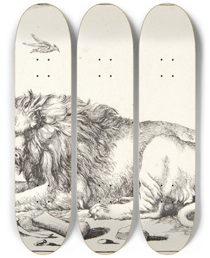 Triptych art skateboard deck of Marcus De Bye Liggende Lve by Marcus de Bye (1638-1688)