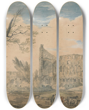 Triptych art skateboard deck of Charles Robertson The Colosseum Rome by Charles Robertson (1760-1821)