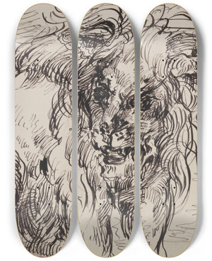 Triptych art skateboard deck of James Ensor Lion by James Ensor (1860-1949)