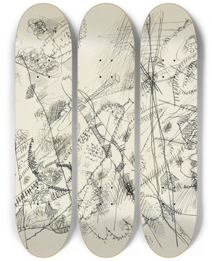 Triptych art skateboard deck of Wassily Kandinsky Design For An Etching by Wassily Kandinsky (1866-1944)