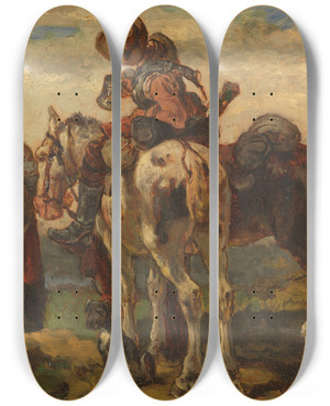Triptych art skateboard deck of Wilhelm Von Diez Der Satteltrunk by Wilhelm von Diez (1839-1907)