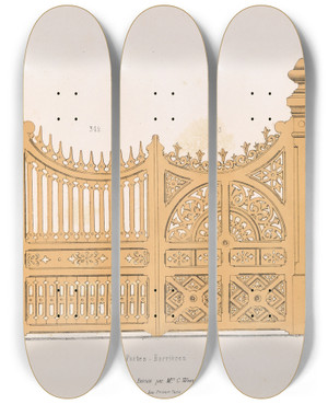 Triptych art skateboard deck of A Sanguineti La Decoration En Bois Decoupe Pl23 by A Sanguineti