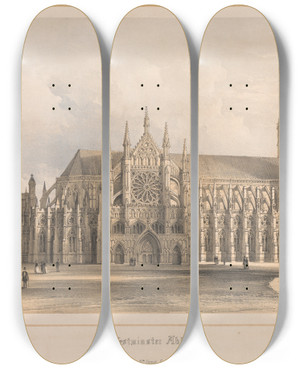 Triptych art skateboard deck of Edwin Thomas Dolby Westminster Abbey by Edwin Thomas Dolby