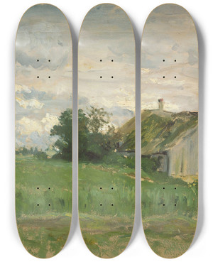 Triptych art skateboard deck of Erik Werenskiold Landscape Study by Erik Werenskiold (1855-1938)