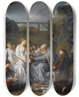 Triptych art skateboard deck of Jeanbaptiste Greuze The Hermit by Jean-Baptiste Greuze (1725-1805)