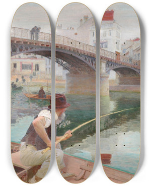 Triptych art skateboard deck of Adolphe Binet Le Pcheur by Adolphe Binet (1854-1897)