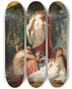 Triptych art skateboard deck of Henri Lehmann Les Baigneuses Les Filles De La Source_2 by Henri Lehmann (1814-1882)