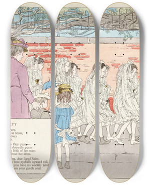 Triptych art skateboard deck of Ethel Mars Piety by Ethel Mars (1876-1959)