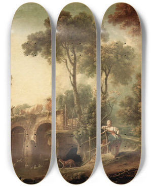 Triptych art skateboard deck of Franois Boucher The Bridge by Francois Boucher (1703-1770)