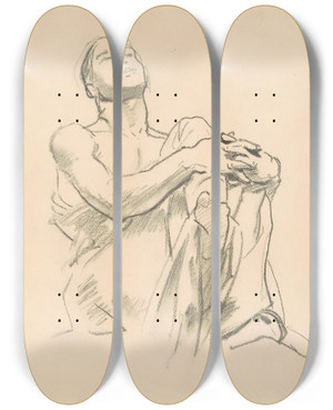 Triptych art skateboard deck of John Singer Sargent Study For Astronomy Ii by John Singer Sargent (1856-1925)