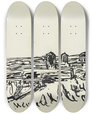 Triptych art skateboard deck of Ernst Ludwig Kirchner Strand Mit Badekarren by Ernst Ludwig Kirchner (1880-1938)