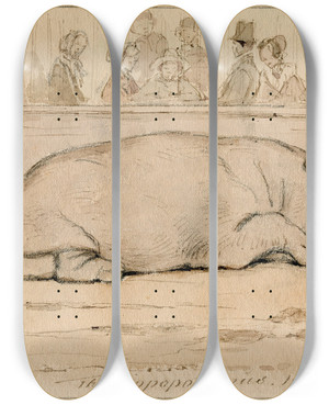 Triptych art skateboard deck of Pieter Van Loon Het Nijlpaard In De Engelse Dierentuin_2 by Pieter Van Loon (1801-1873)