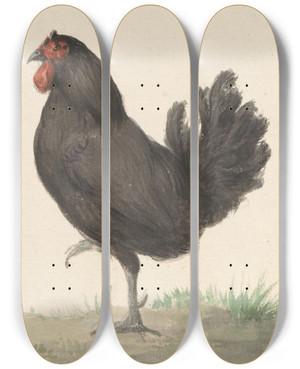 Triptych art skateboard deck of Jean Bernard Staande Zwarte Kip by Jean Bernard (1775-1833)