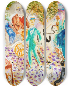 Triptych art skateboard deck of Nils Dardel Parisergata by Nils Dardel (1888-1943)