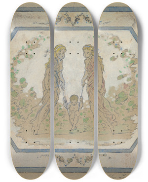 Triptych art skateboard deck of Leroux Design For A Porcelain Platter by Leroux (18-)