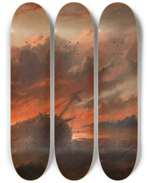 Triptych art skateboard deck of Francis Danby Shipwreck by Francis Danby (1793-1861)