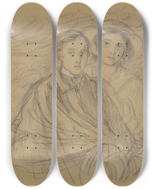 Triptych art skateboard deck of Wilhelm Steinhausen Study Of The Siblings by Wilhelm Steinhausen (1846-1924)