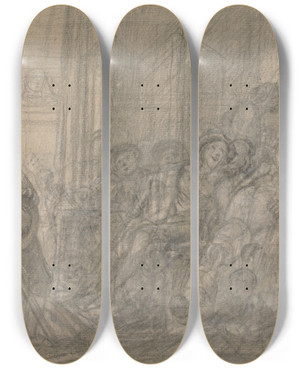 Triptych art skateboard deck of Francis Hayman Falstaff Inspecting The Recruits by Francis Hayman (1708-1776)