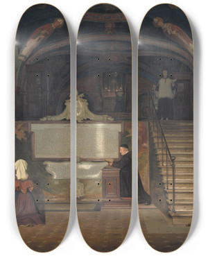 Triptych art skateboard deck of Martinus Rrbye The Crypt In The Monastry Of San Benedetto In Subiaco Italy by Martinus Rorbye (1803-1848)