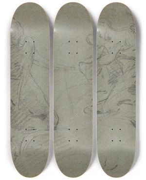 Triptych art skateboard deck of Eustache Le Sueur Two Angels_2 by Eustache Le Sueur (1616-1655)