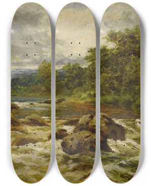 Triptych art skateboard deck of Benjamin Williams Leader A View On The Lamar by Benjamin Williams Leader (1831-1923)