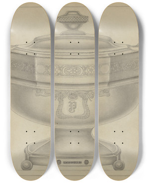 Triptych art skateboard deck of Bernard Westmacott Silver Sugar Bowl by Bernard Westmacott