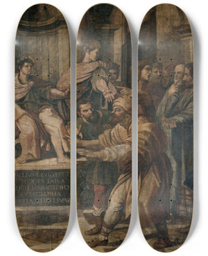 Triptych art skateboard deck of Raphael The Blinding Of Elymas by Raphael (1483-1520)