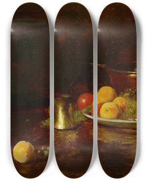 Triptych art skateboard deck of William Merritt Chase Still Life Fruit by William Merritt Chase (1849-1916)